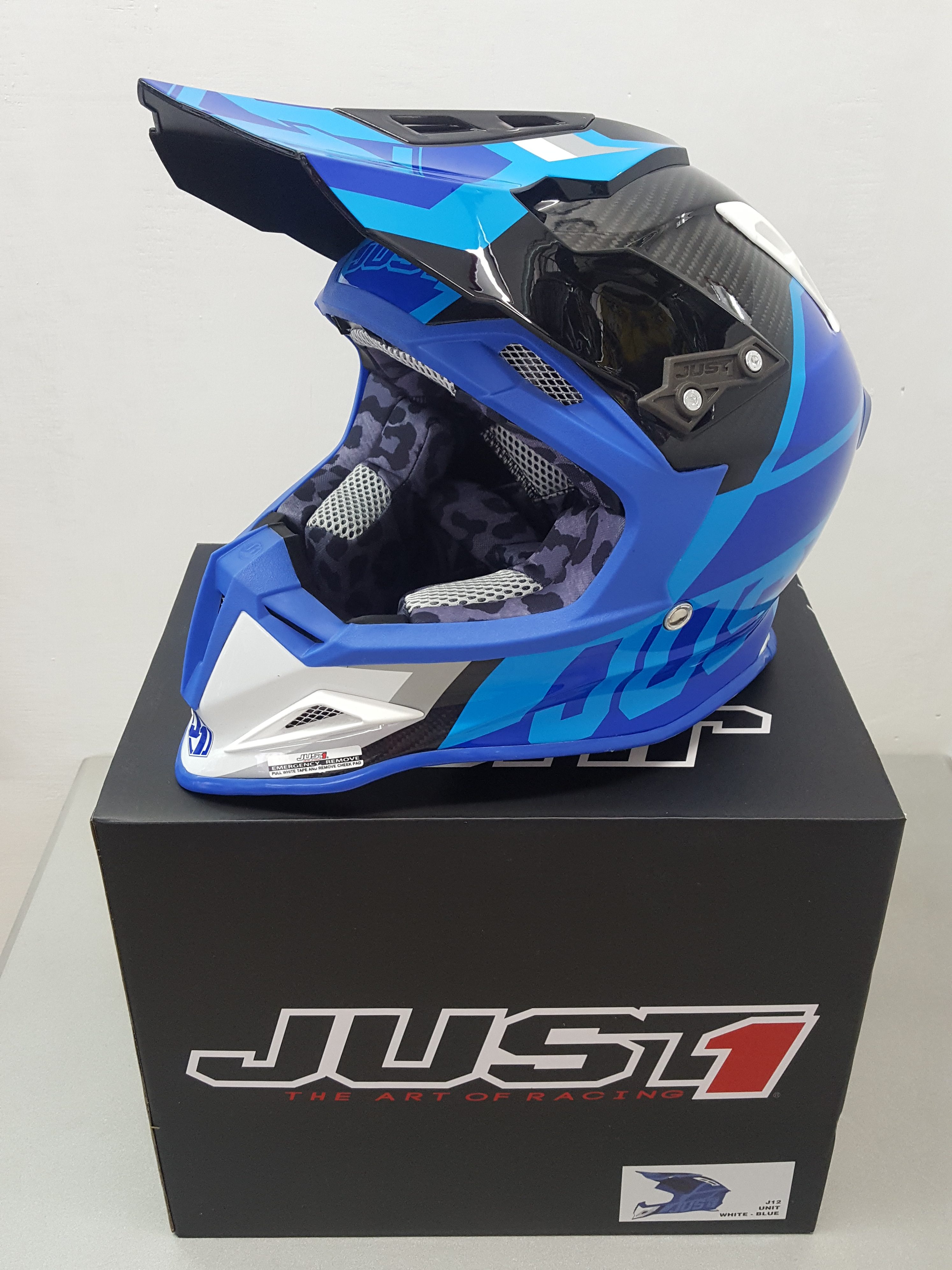 Casco JUST 1 J12 UNIT - WHITE / BLUE - Bag's Moto