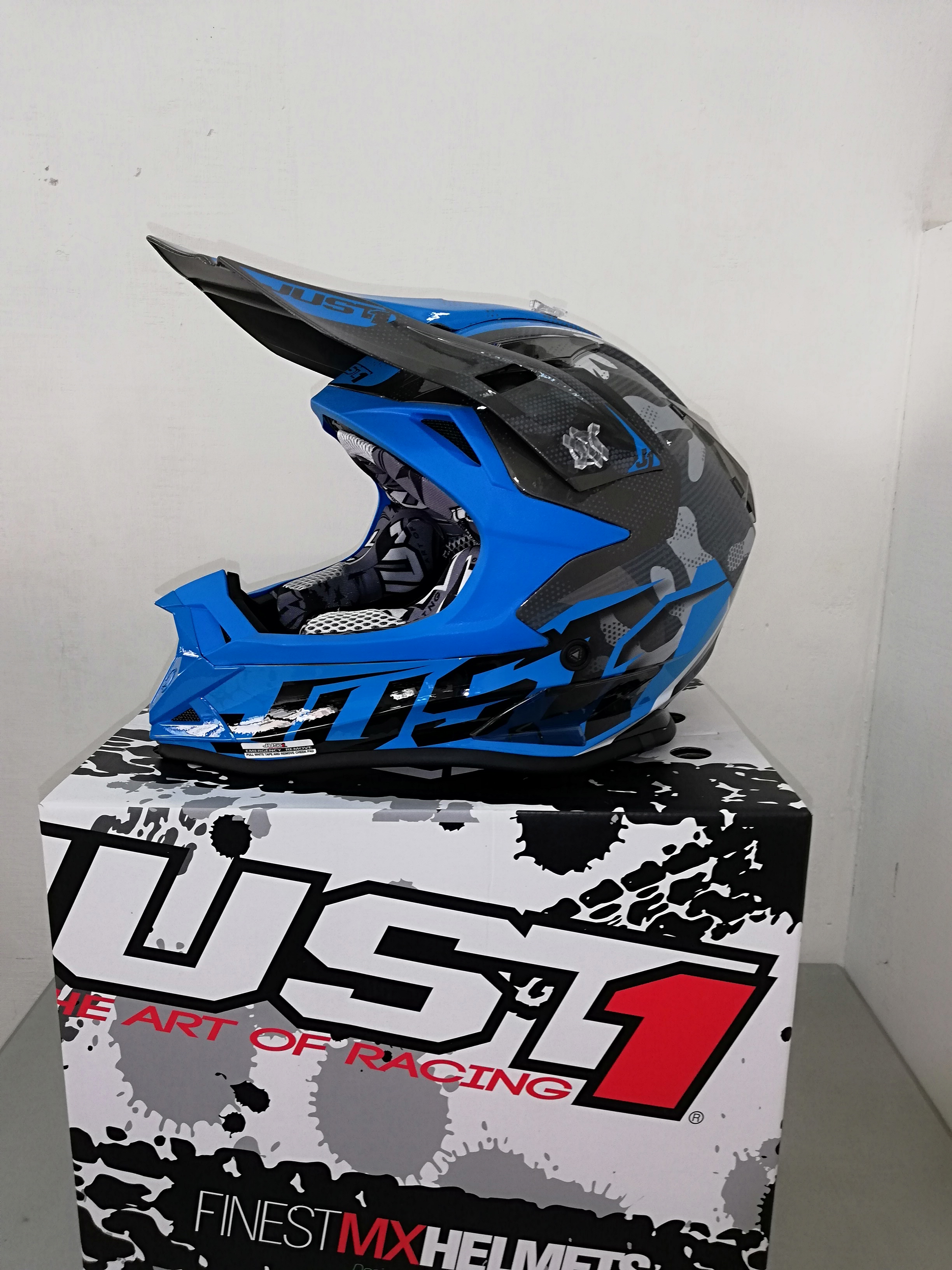 Casco Just 1 J32 Pro Swat Camo Blue Fluo Gloss - Bag's Moto
